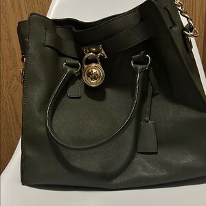 Michael Kors Dark Green Hamilton Leather Handbag